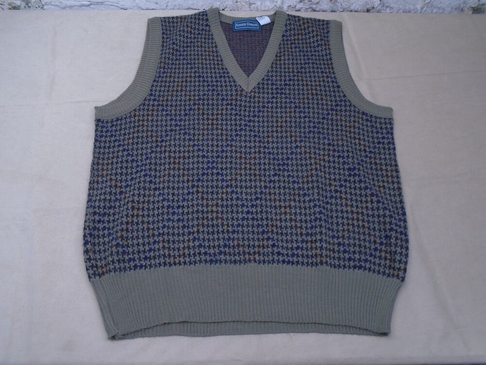 VTG Kenneth Roberts Houndstooth LWool Blend Sweater Vest Classic Grandpa Preppy